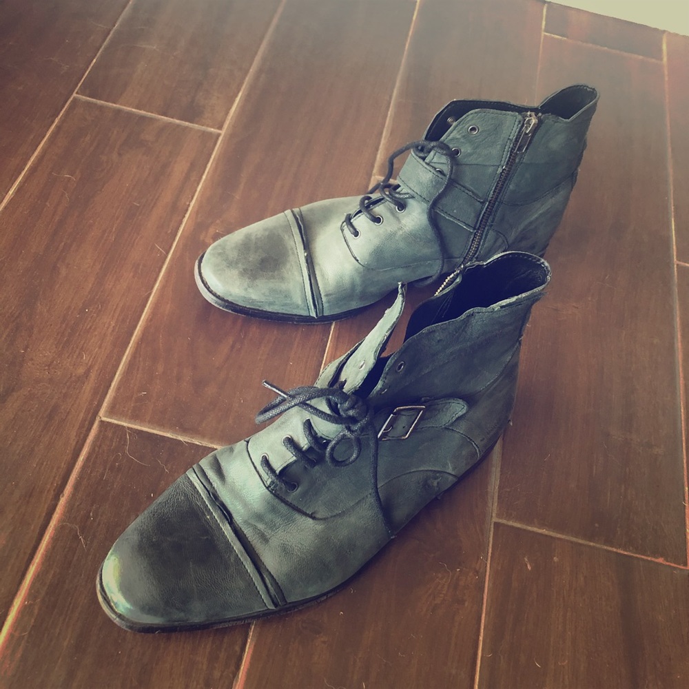 Navy leather boots